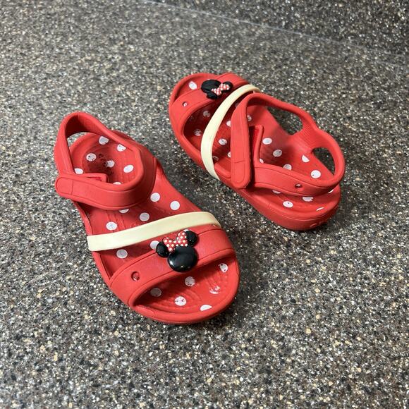 Crocs Toddler Little Girl 8 Red/Ivory Minnie Mouse Ankle Strap Sling Back Sandal - Picture 3 of 10